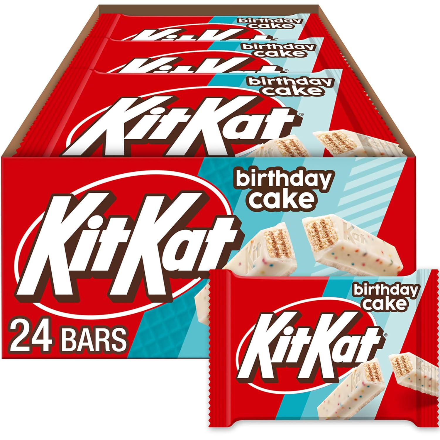 KIT KAT Birthday Cake Flavored Creme with Sprinkles, Individually Wrapped Wafer Candy Bars, 1.5 oz, 24 Count