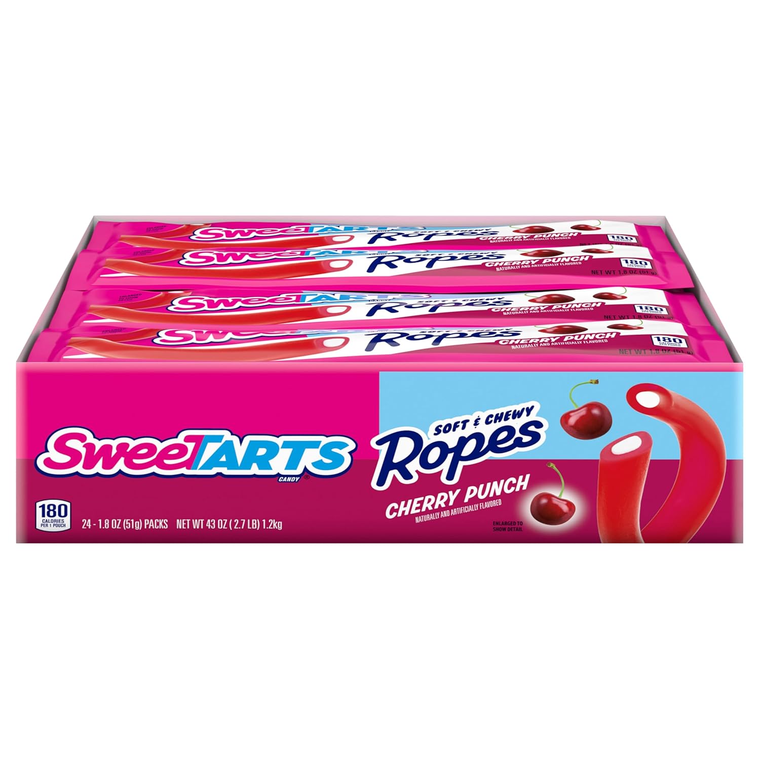 SweeTARTS Soft and Chewy Ropes, Cherry Punch Flavor, 1.8 Ounce Pouches, Pack of 24